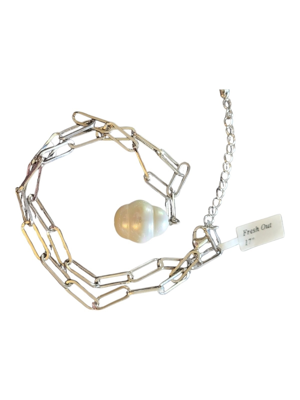 Silver Freshwater Pearl Paperclip Necklace